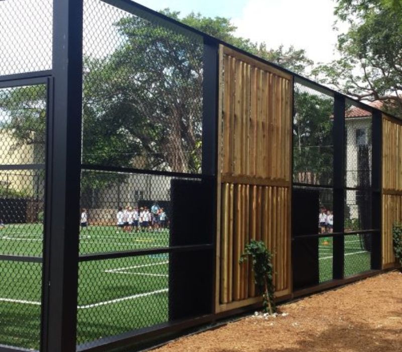 Custom security fence surrounding a sports field